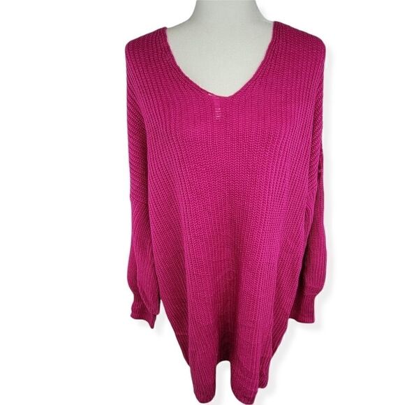 Boutique Plus V-Neck sweater in Malibu Pink with crisscross cutout size 0X - Picture 1 of 3
